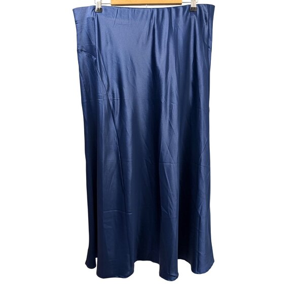 PrettyGarden Womens Midi Satin Skirt Navy Blue XXL Elegant A-Line - Picture 2 of 12